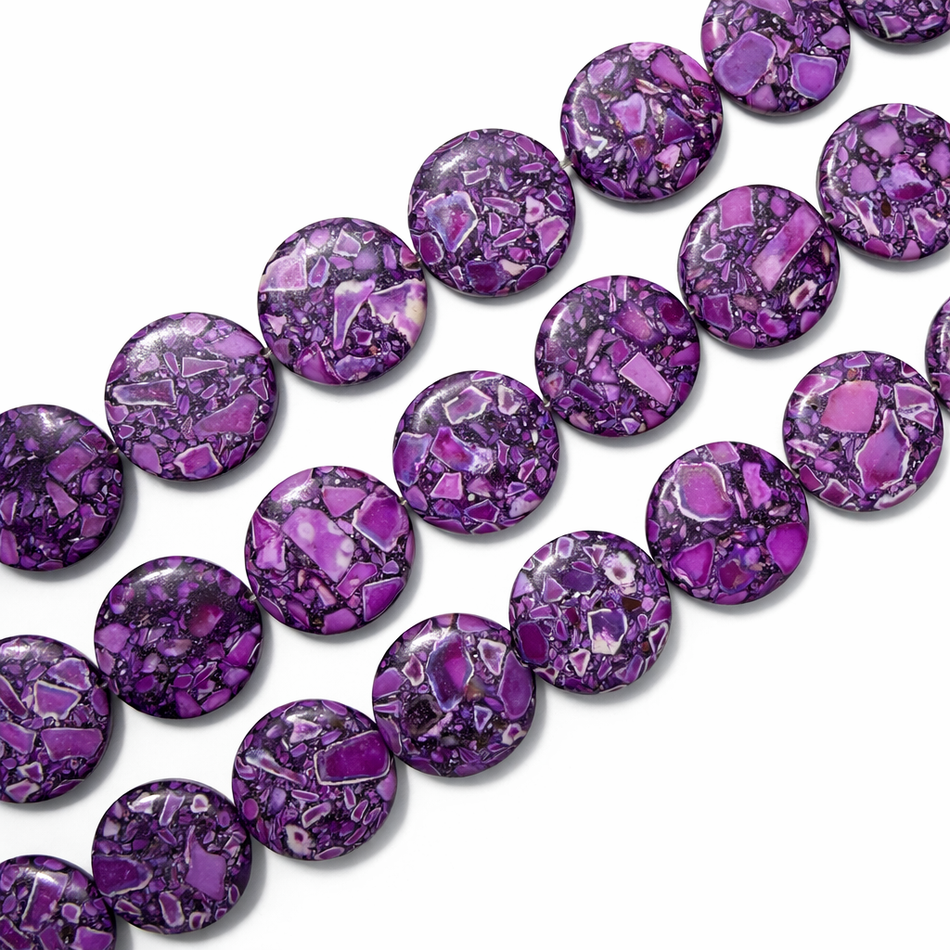 Purple Magnesite Coin Bead 24mm Strand