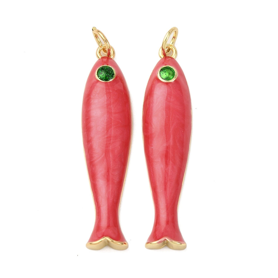 18k Gold-Plated Fish Enamel Pendant 34mm with Jump Ring, 1pc