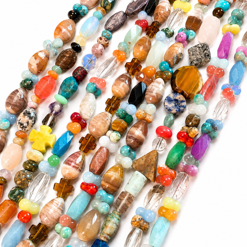 Mixed Shape Bead, 15” Strand, Assorted color, Bead Size 6-15mm