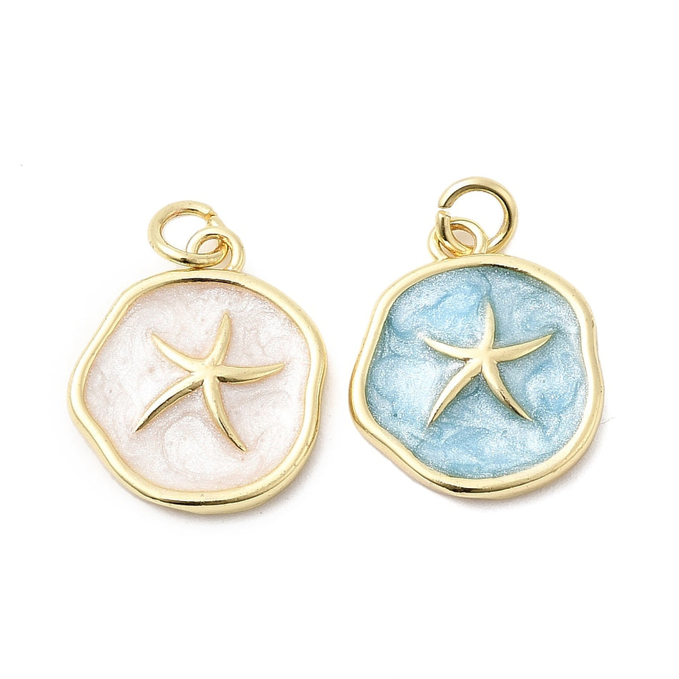 Flat-Round Starfish Pendant 18mm, 2pcs
