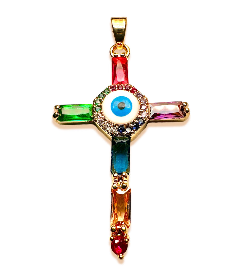 Multicolor Zirconia Eye Cross Pendant, 1pc