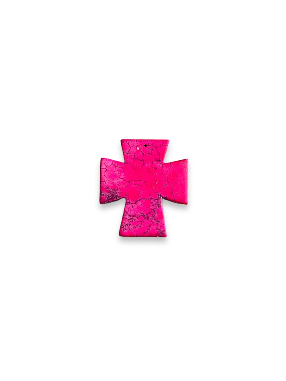 Pink Small Howlite Cross Pendant, 1pc