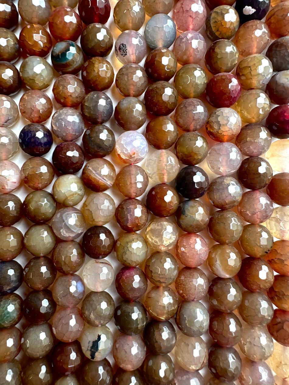 Faceted Multi Brown Round Agate Strand, 10mm