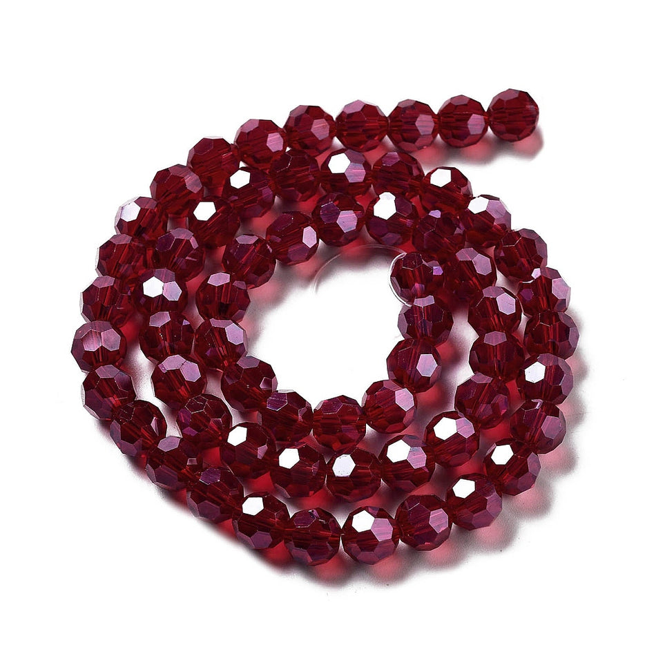 Translucent Faceted Round Crystal Bead Strand, 8mm