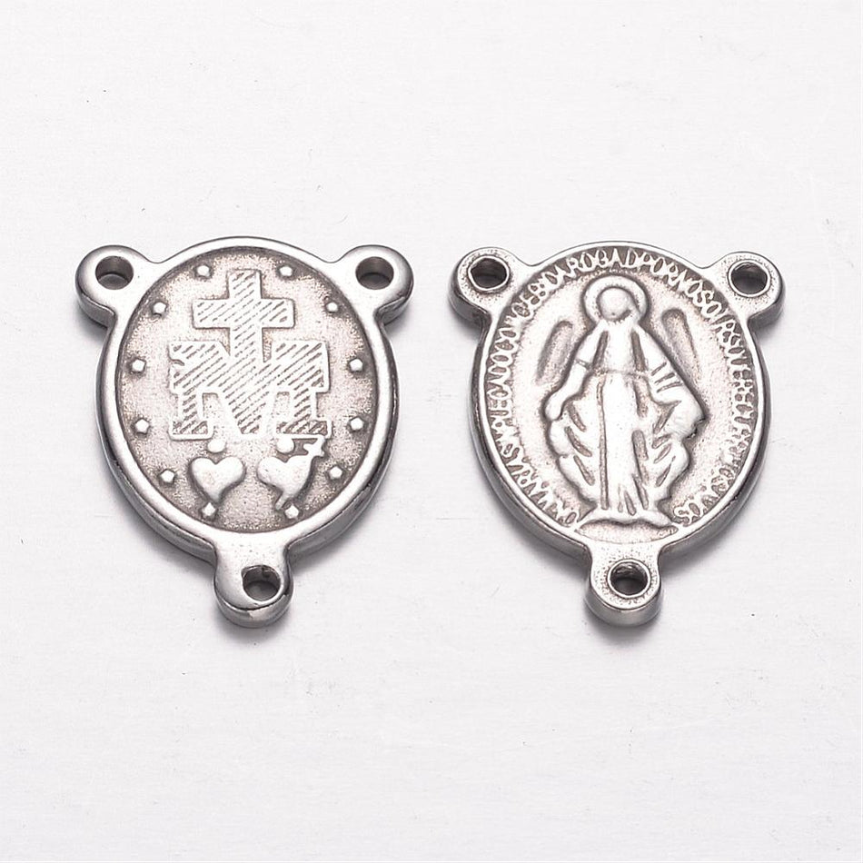 Stainless Steel Virgin 3 Loop Rosary Connector 22.5mm, 4pcs