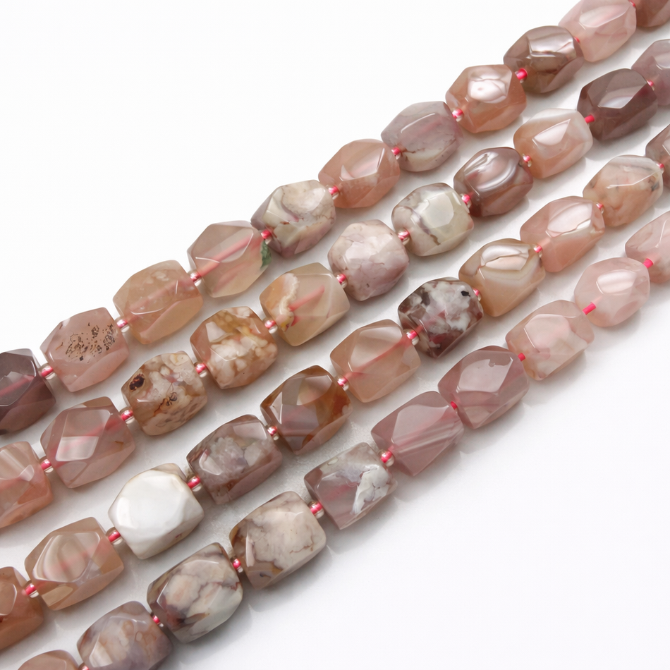 Sakura Agate Chunk Bead 10mm Strand, Pink Tones