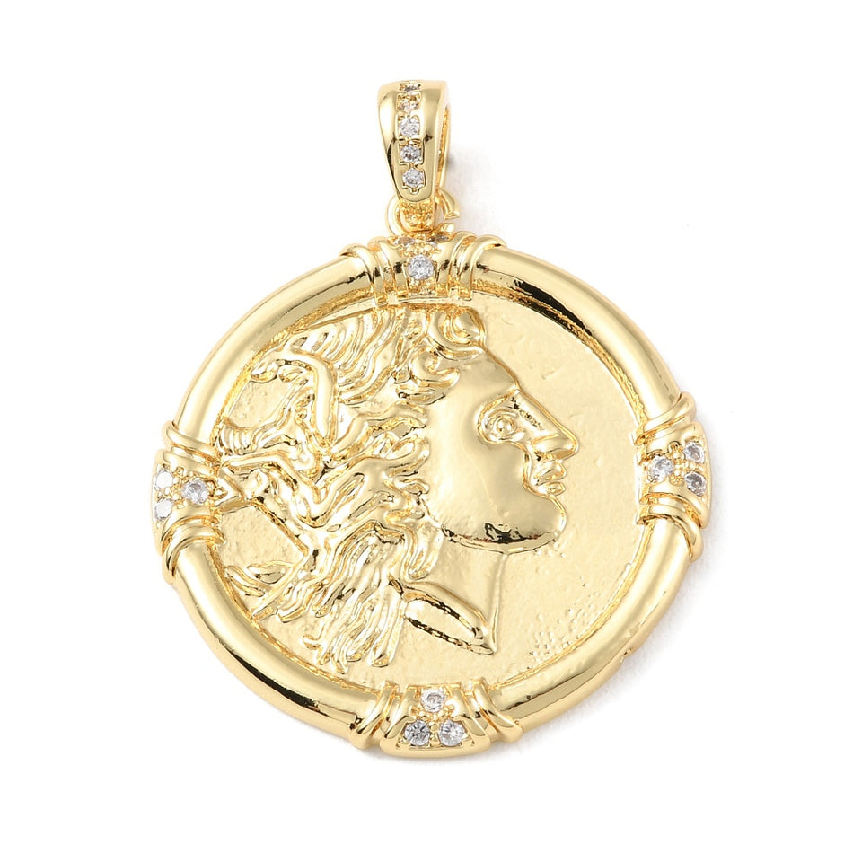 18K Gold Plated Coin With Zirconia 30mm, 1pc