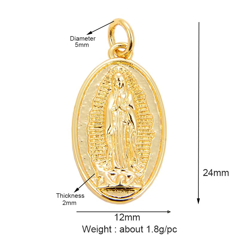 18k Gold Oval Virgin Pendant 24mm, 1pc