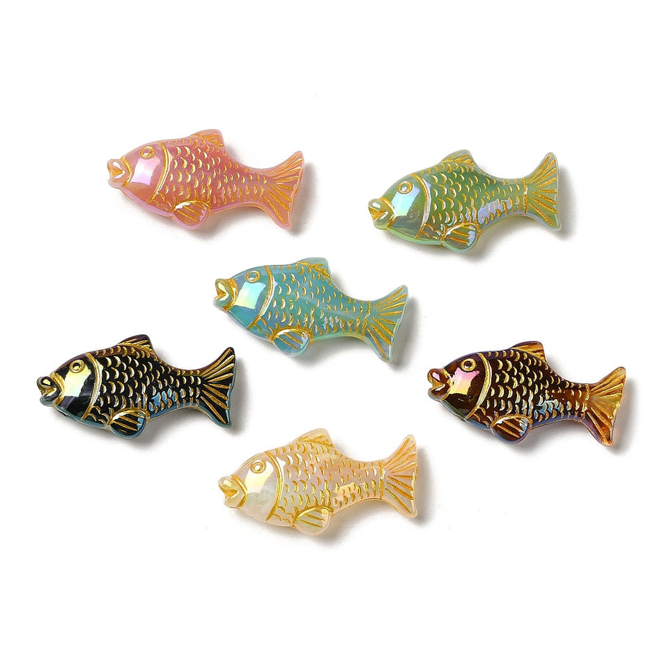 Mixed Color with Gold Metal Fish Beads 18mm, 6pcs