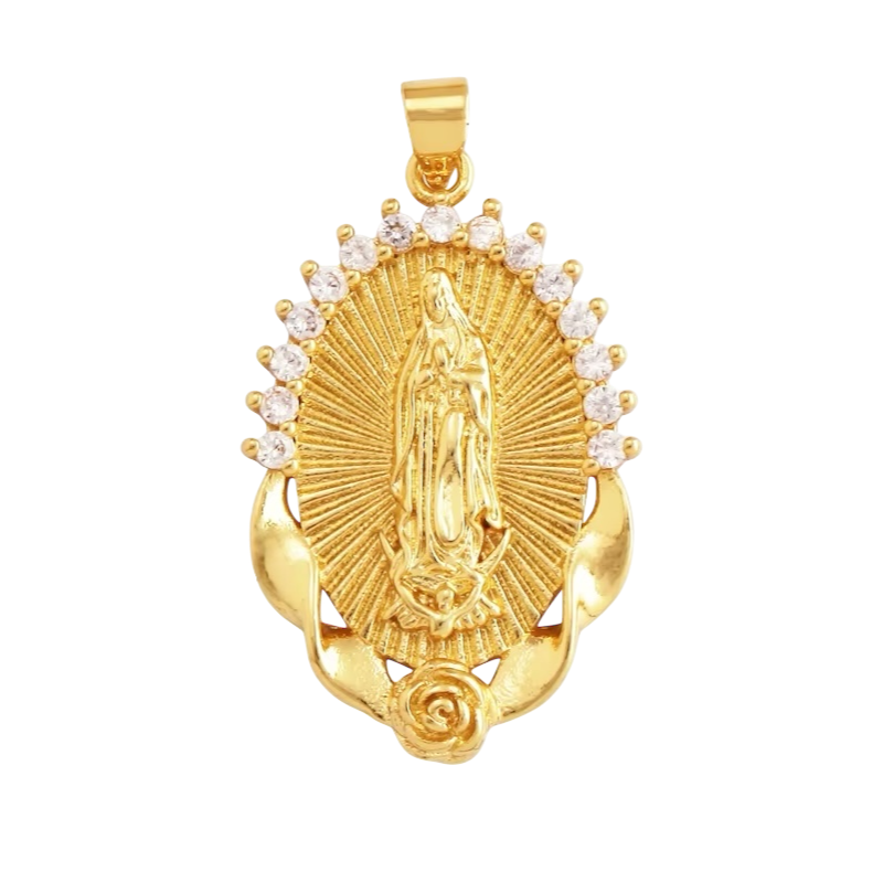 18k Gold Oval Virgin Pendant with Zirconia 38mm, 1pc
