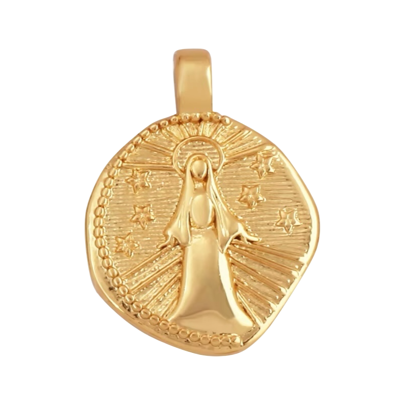 18k Gold Oval Virgin Pendant 24mm, 1pc