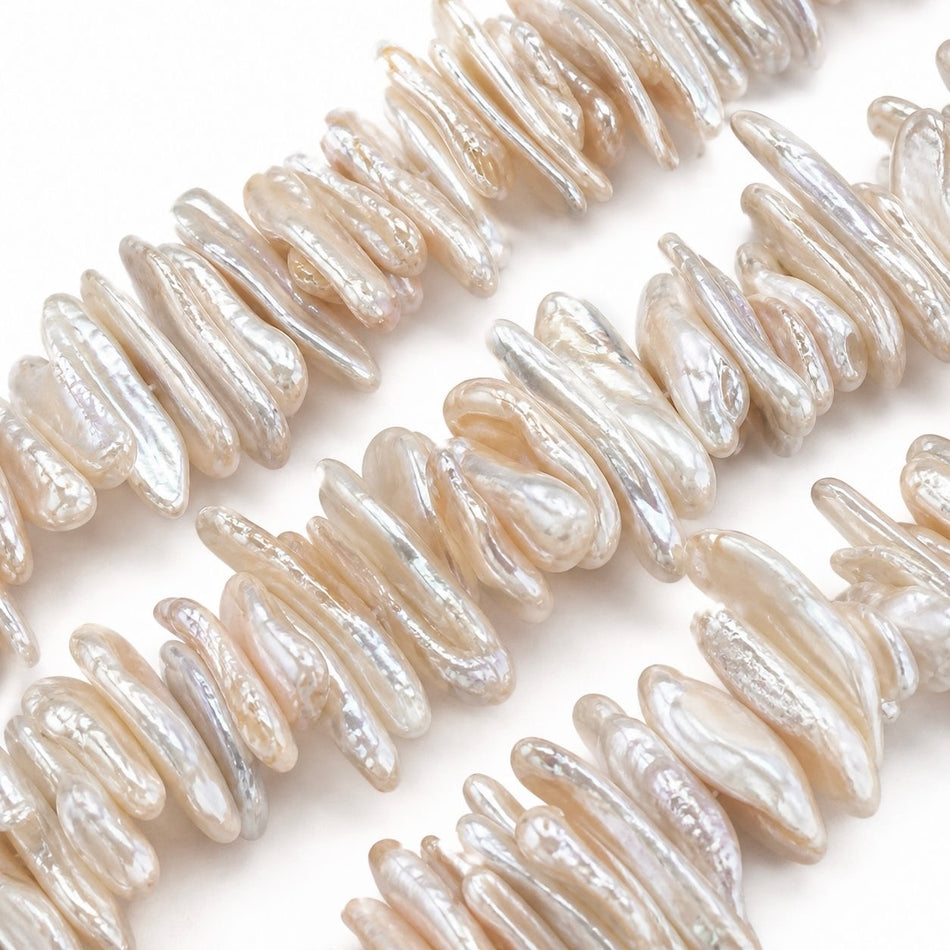 Electroplated Freshwater Pearl Long Chip Bead 28mm Strand