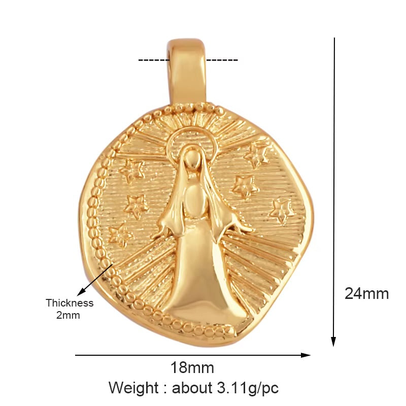 18k Gold Oval Virgin Pendant 24mm, 1pc