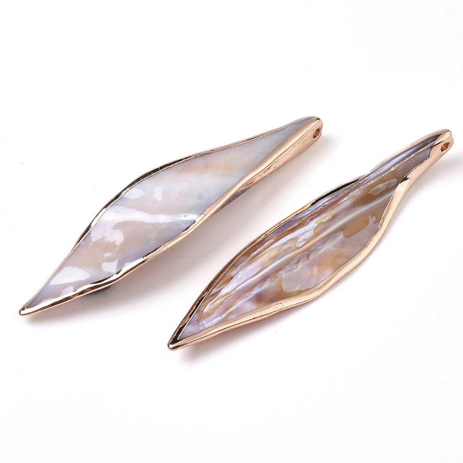 Natural Freshwater Shell Leaf Pendant 69mm, 4pcs