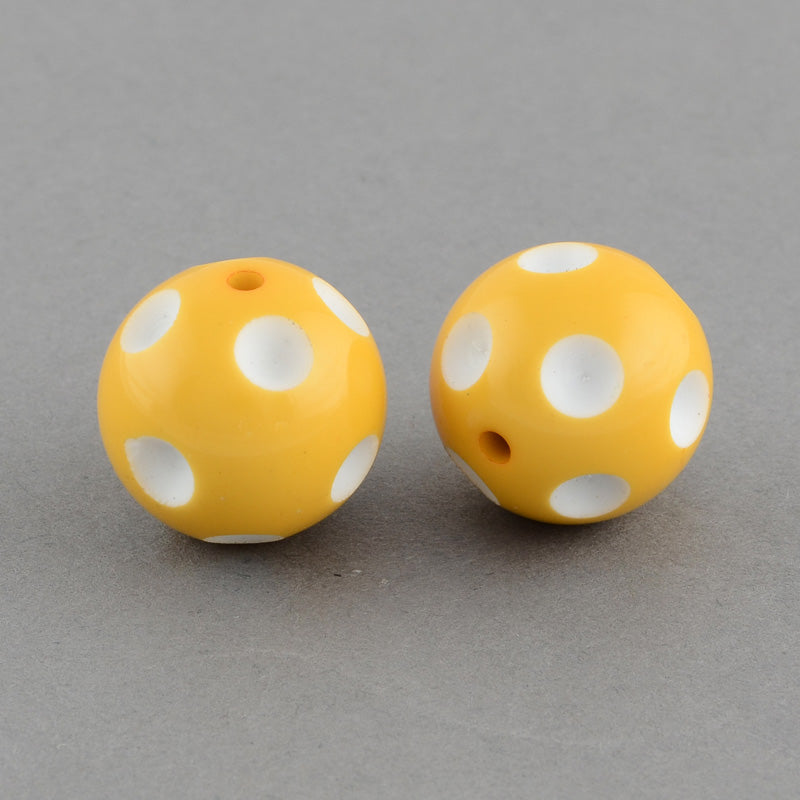 Yellow Dot Round Acrylic Beads 20mm, 5pcs