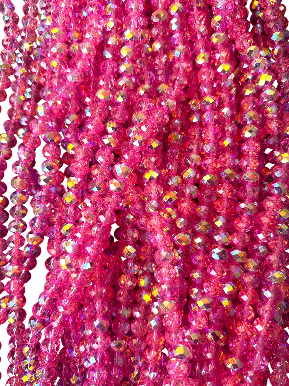 Bright Faceted Rondelle Crystal Bead Strand, 8mm