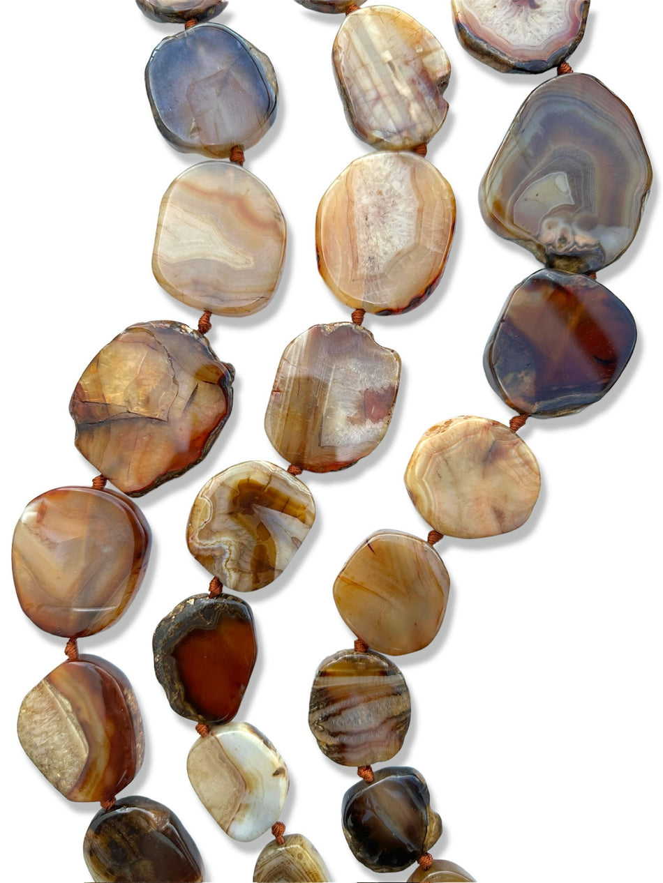 Brown Agate Slices Strand, 30mm-50mm