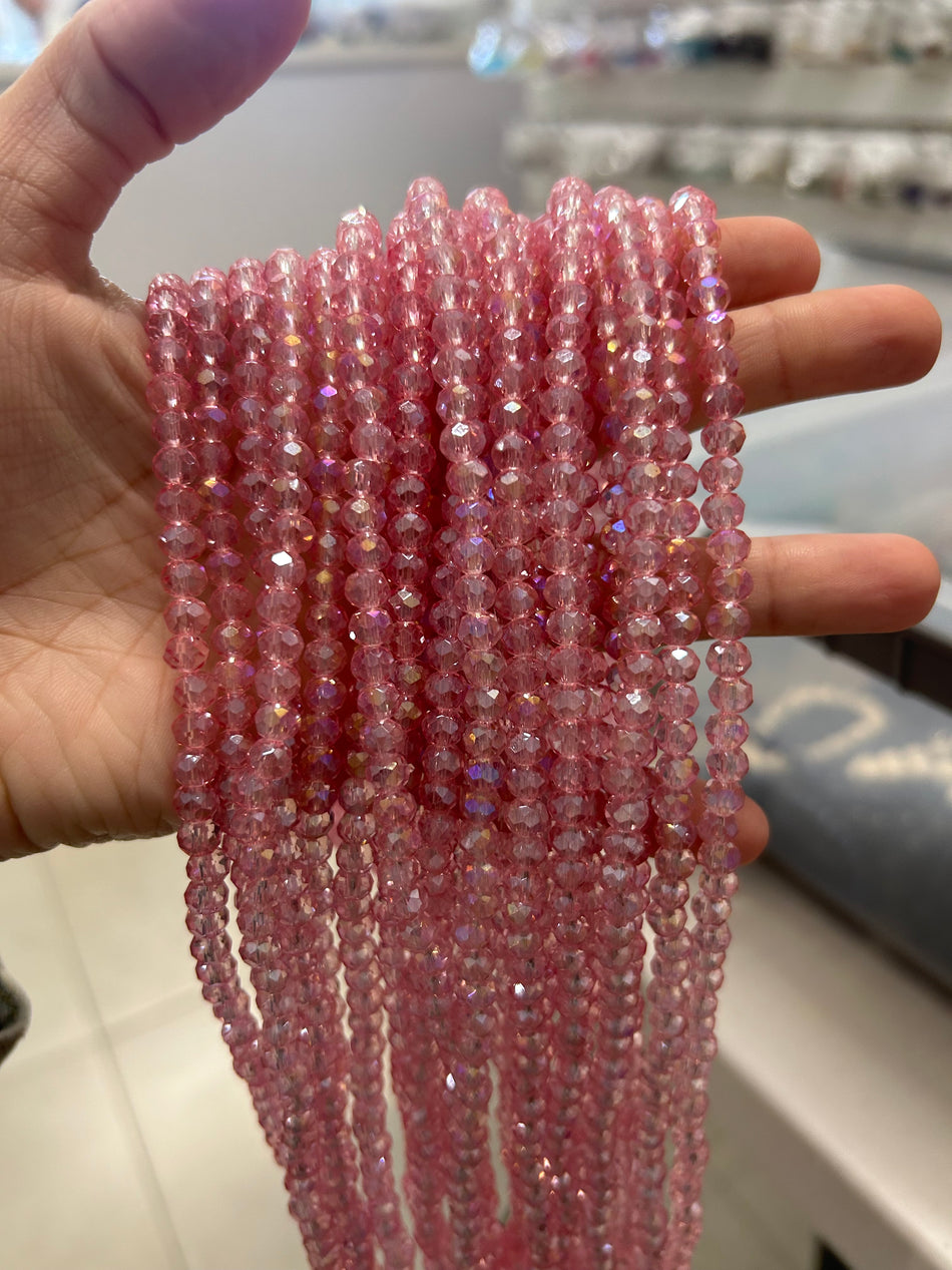 Translucent Faceted Crystal Rondelle Bead Strand, 6mm