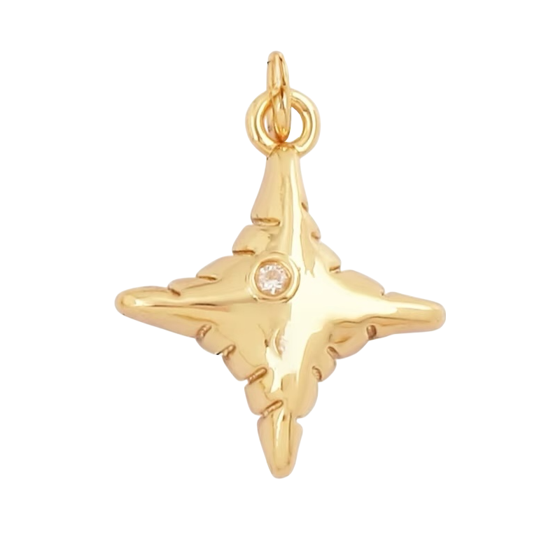 18k Gold Star Pendant with Zirconia 20mm, 1pc