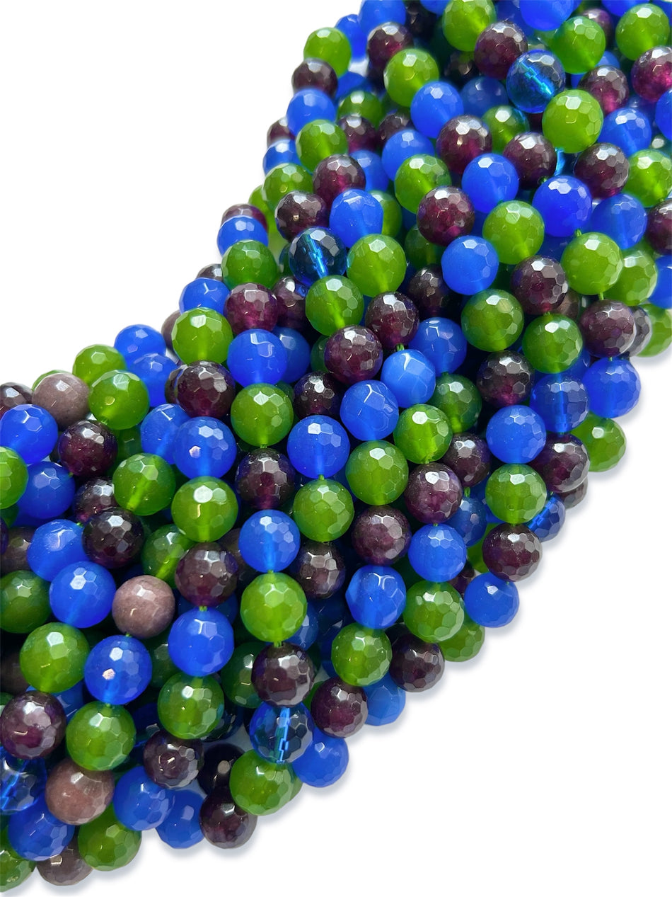 Multicolor Faceted Round Jade Strand, 10mm