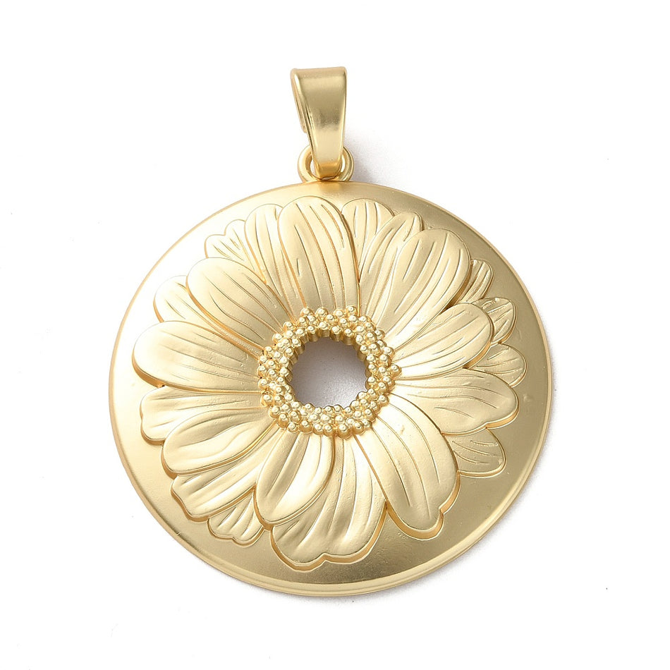 Matte Gold Flower Pendant, 3 Inches