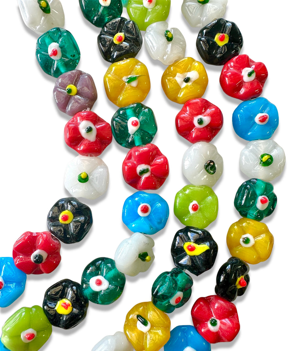 Multicolor Flower Shape Lampwork Strand, 18mm