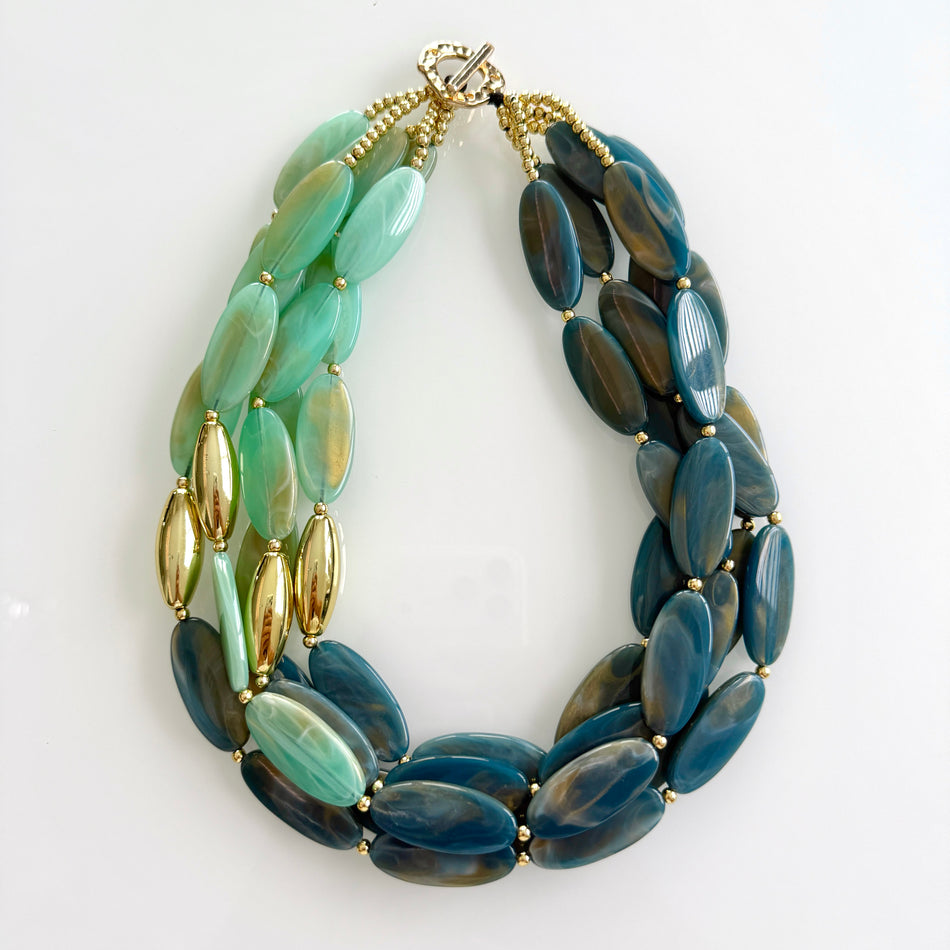 Statement Necklace featuring Oval Resin Beads and Earrings, 20inch