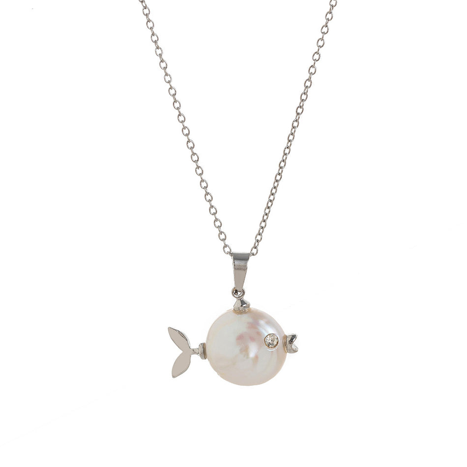 Baroque Pearl Fish Pendant Necklace