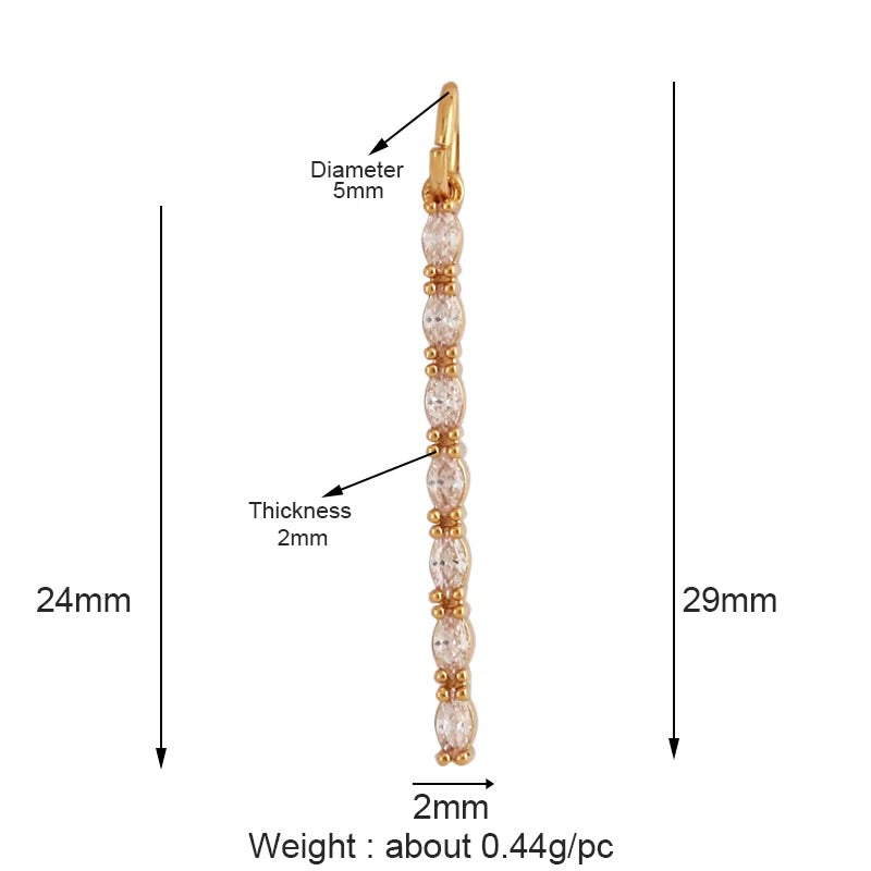 18k Gold Long Pendant with Zirconia 29mm, 1pc