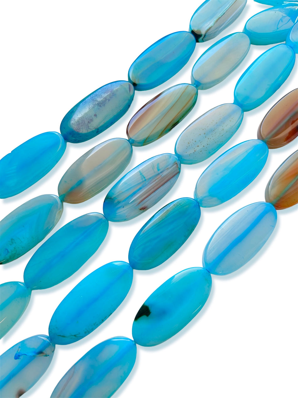 Blue Oval Bead Agate Strand, 60mm