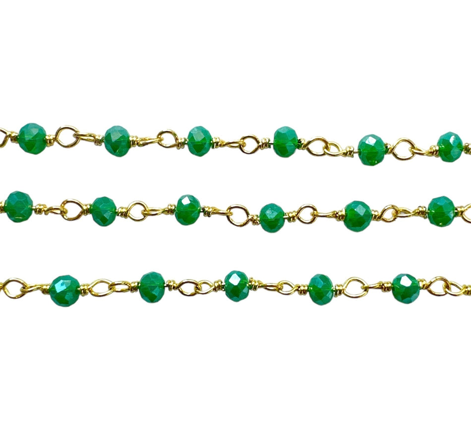 Gold-Filled Beaded Crystal Chain 4mm, 1 Yard