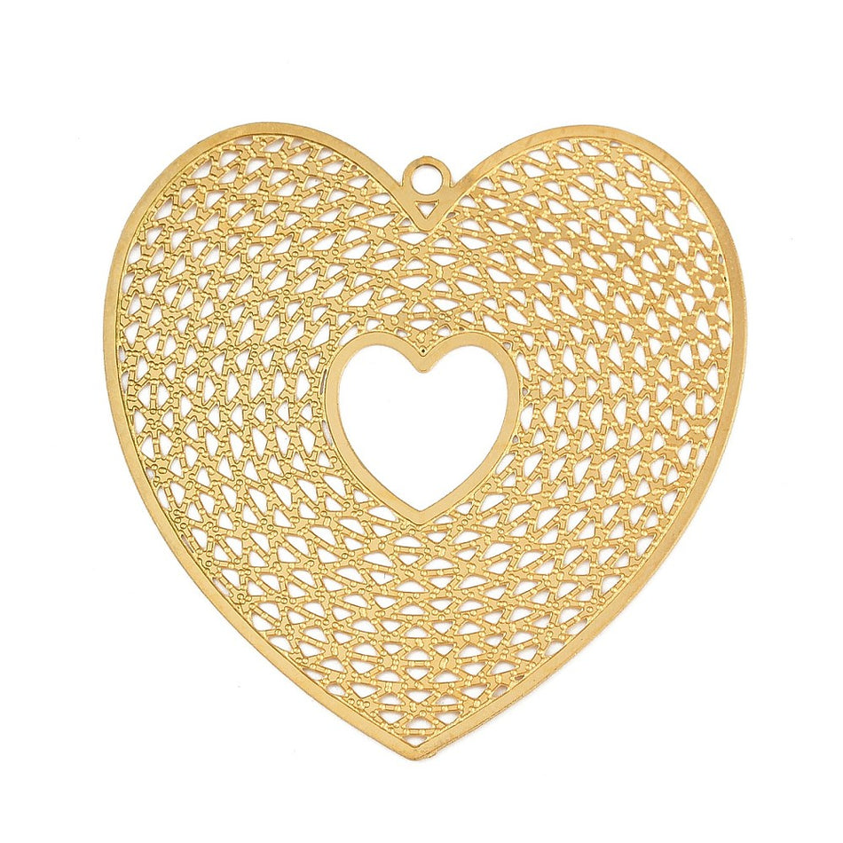 Stainless Steel Heart Pendant, 42mm, 1pc