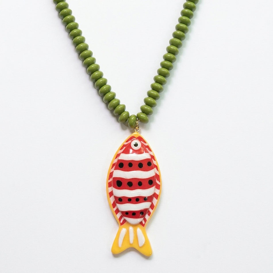 Beaded Necklace with Fish Pendant 24 inch, 1 Necklace
