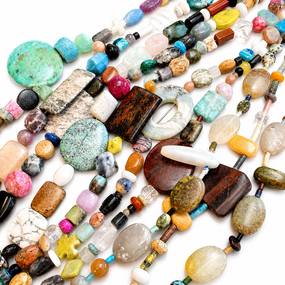 Multi-Gemstone, Multi Shape Beads Strand, Bead Size 6-35mm