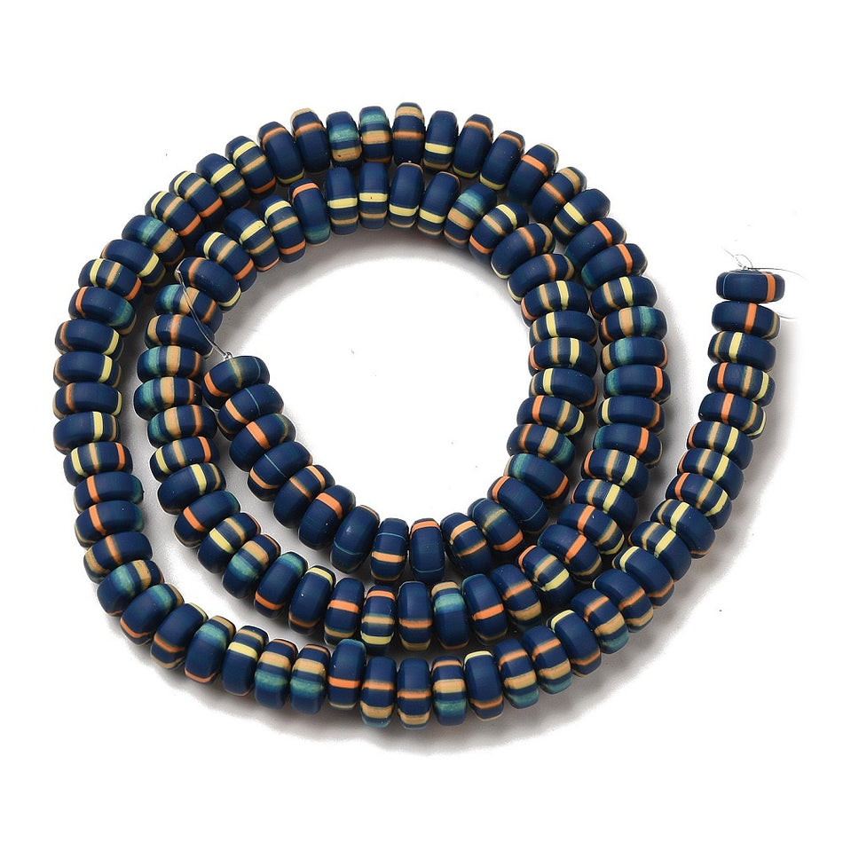 Navy Blue Polymer Clay Rondelle Strand