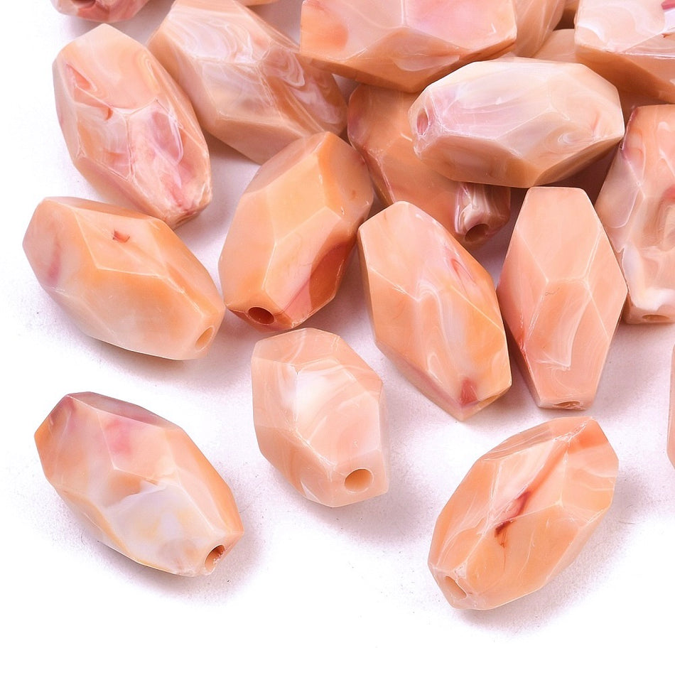 Acrylic Faceted Polygon Peach Beads 26mm, 10pcs