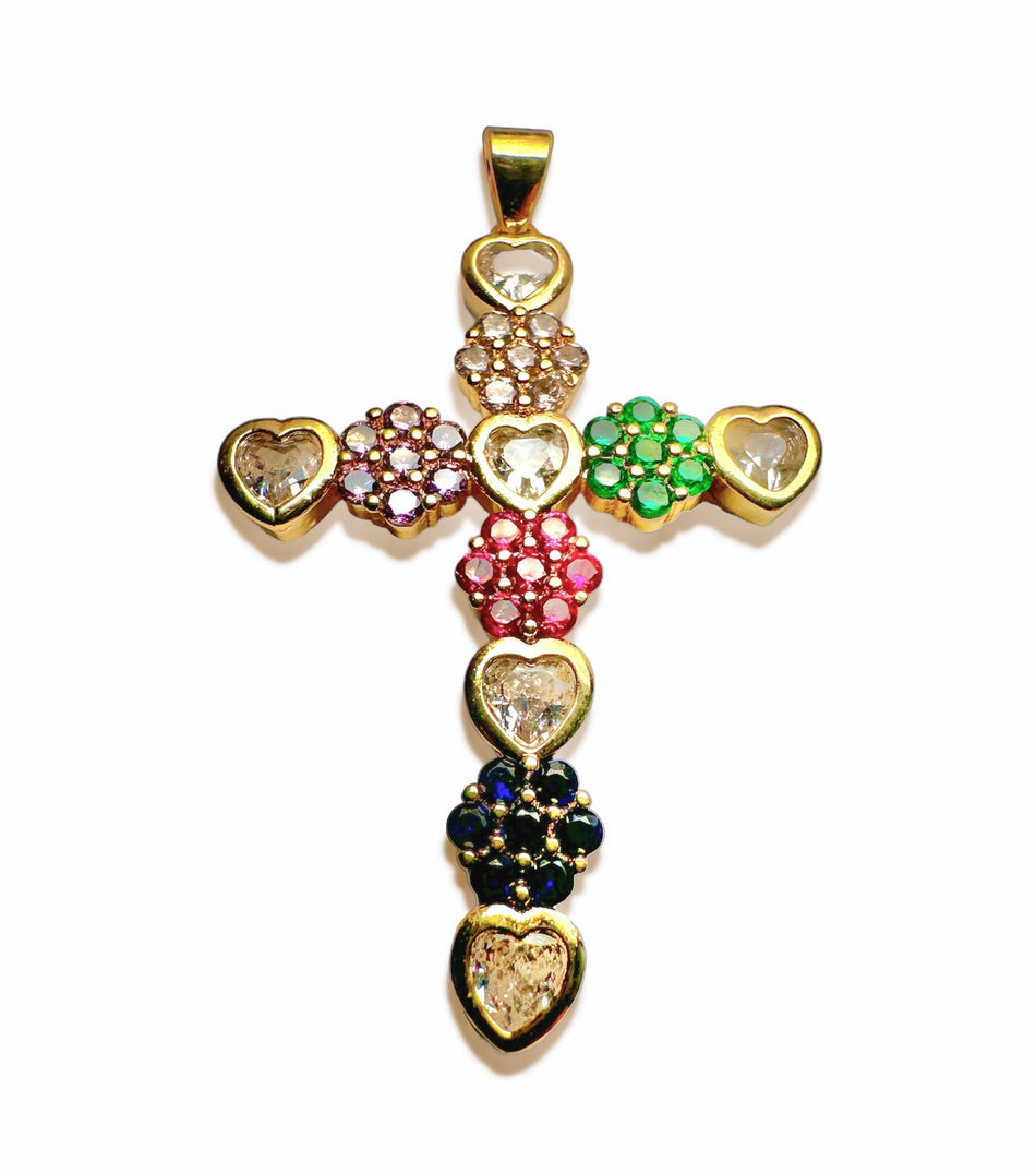 Multicolor Zirconia Cross Pendant 45mm, 1pc