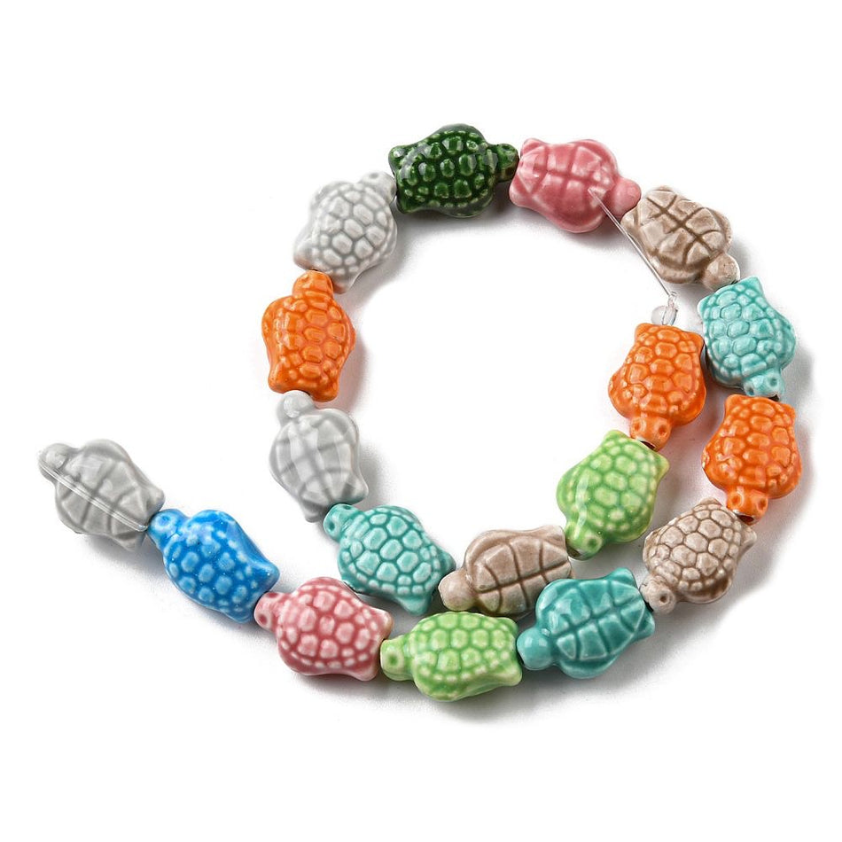 Multicolor Turtle Ceramic Bead Strand, 18mm