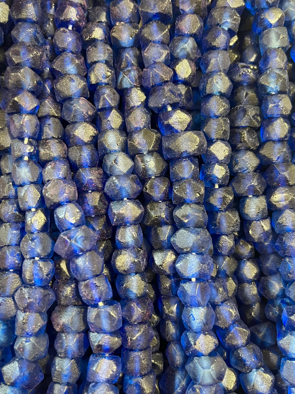 Faceted Rondelle Recycled Glass Strand, 10mm