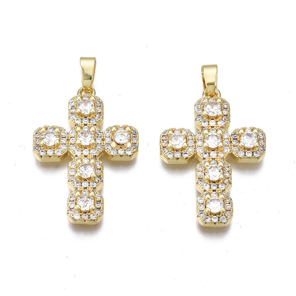 Gold-Filled Zirconia Cross Pendant, 1pc