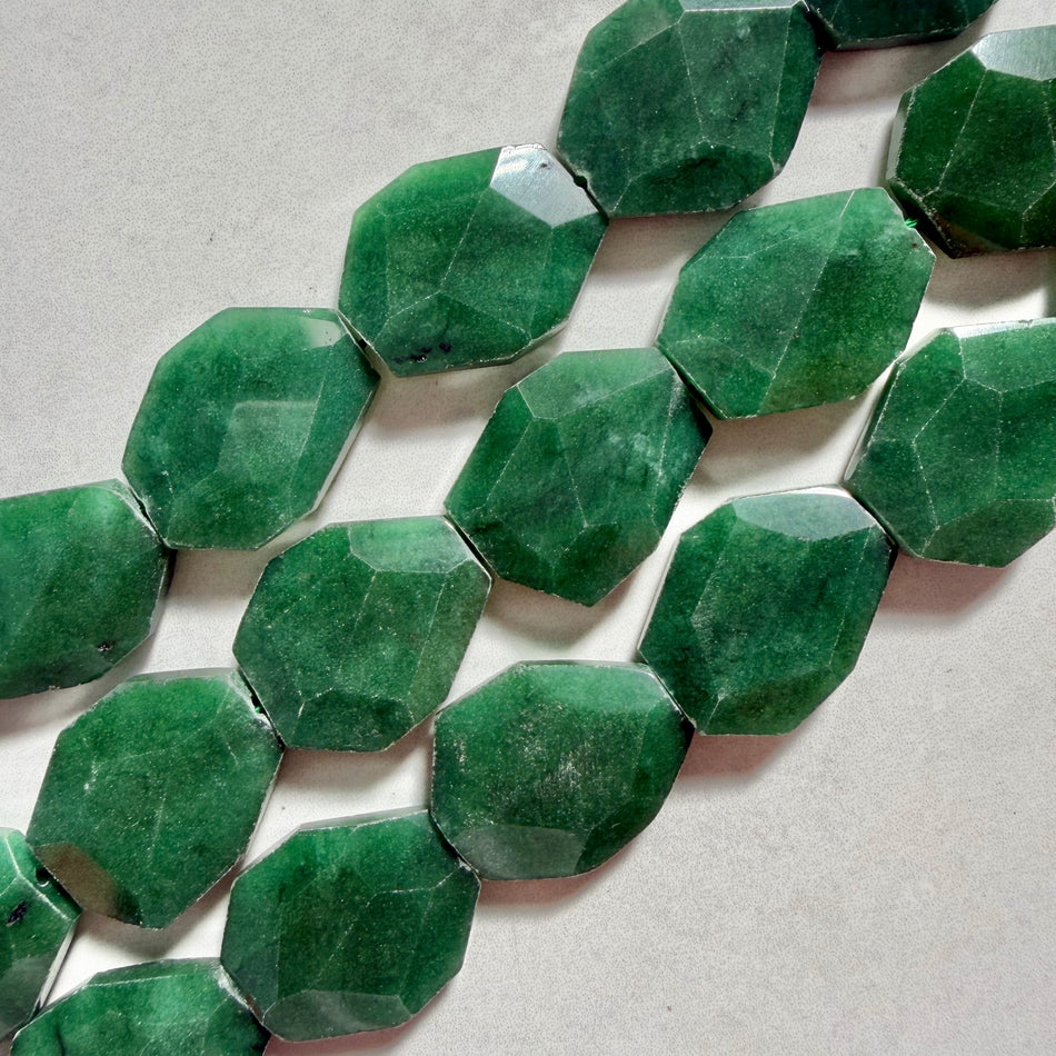 Faceted Jade Slice Bead 30mm Strand