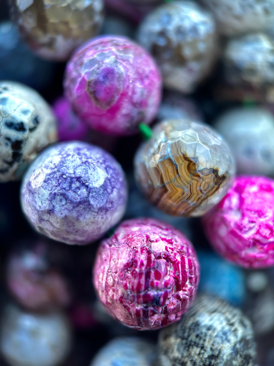 Faceted Multicolor Round Agate Strand, 12mm