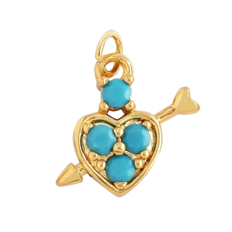18k Gold Turquoise Heart Pendant 15mm, 1pc