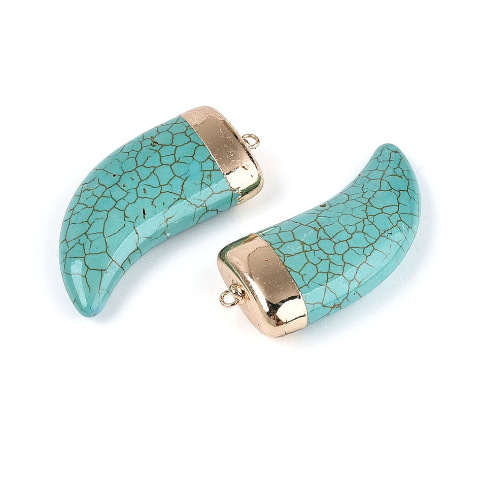 Turquoise Howlite Horn Pendant 49mm, 1pc