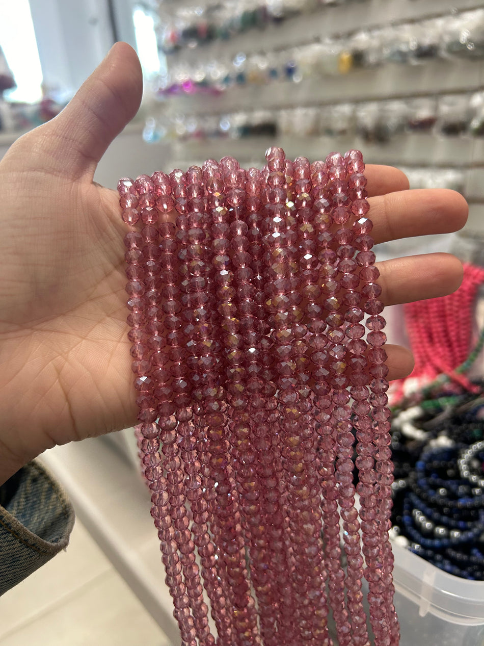 Translucent Faceted Crystal Rondelle Bead Strand, 6mm