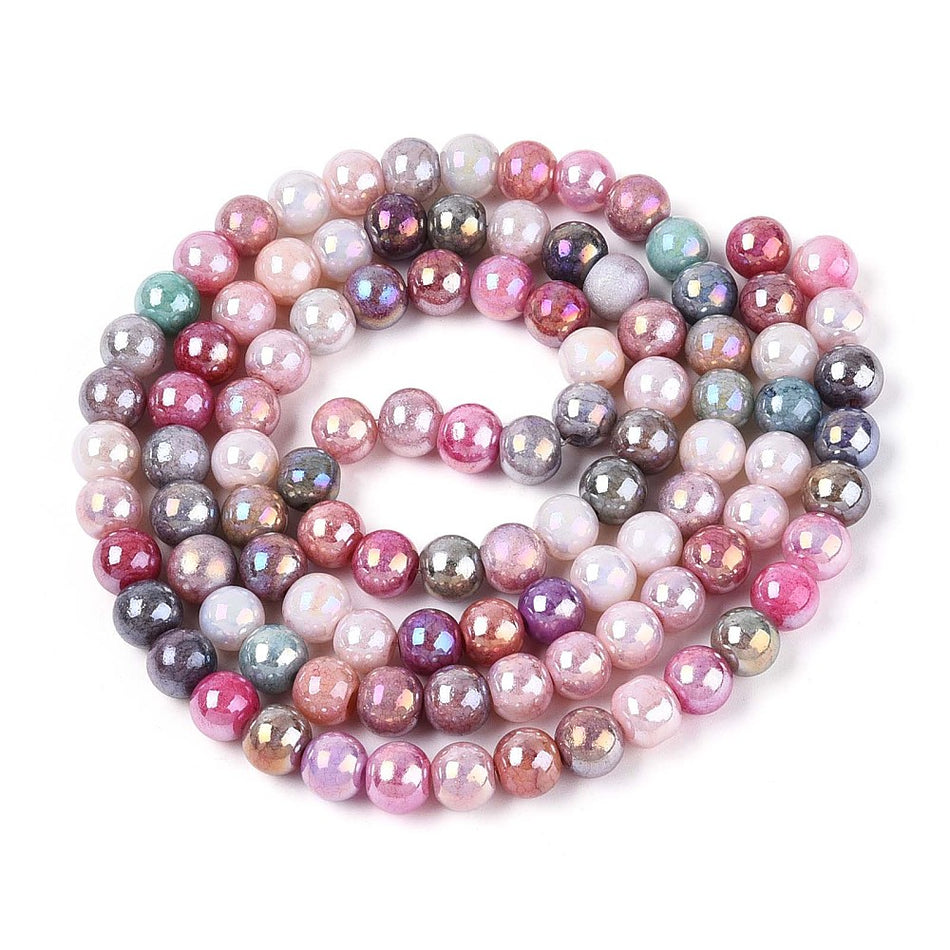 Round Rose Tone Electroplated Glass Bead 8mm Strand