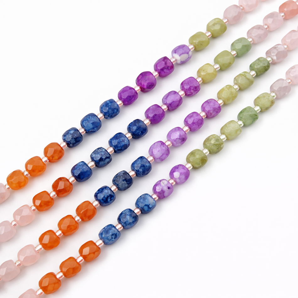 Multi-Gemstone Cube Bead 8mm Strand, 5 Gemstones