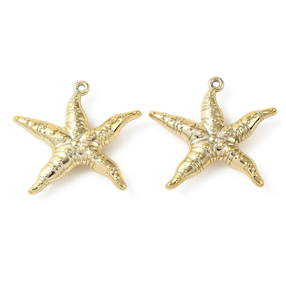 Gold-Plated Starfish Pendant 52mm, 2pcs