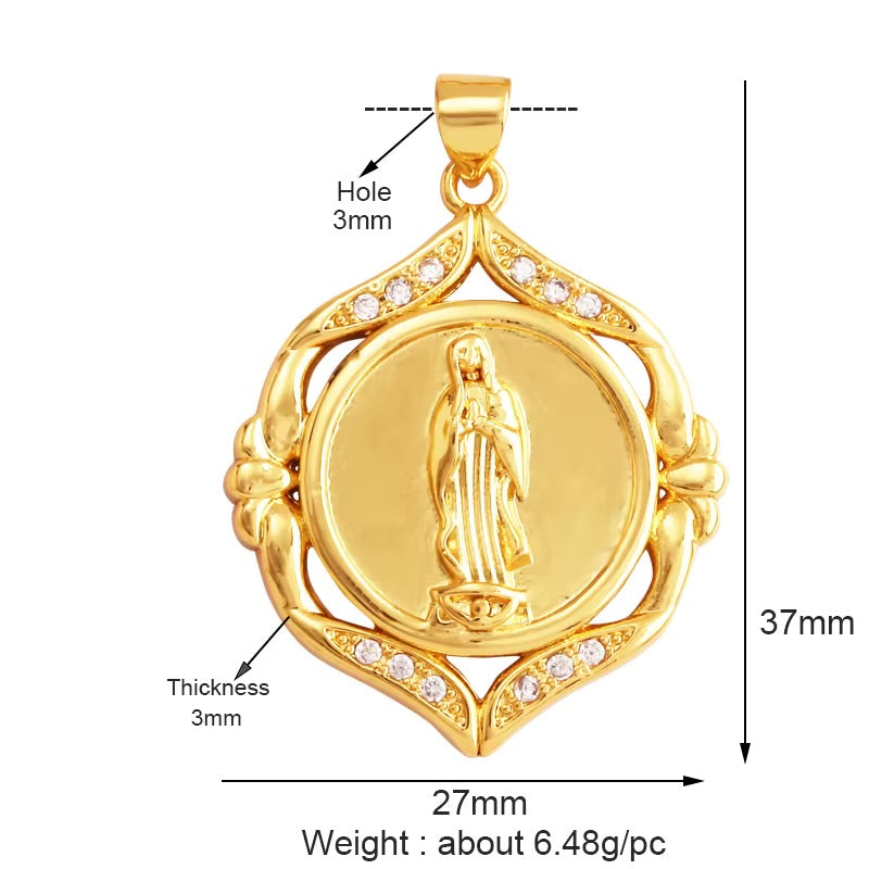 18k Gold Virgin Pendant 37mm, 1pc