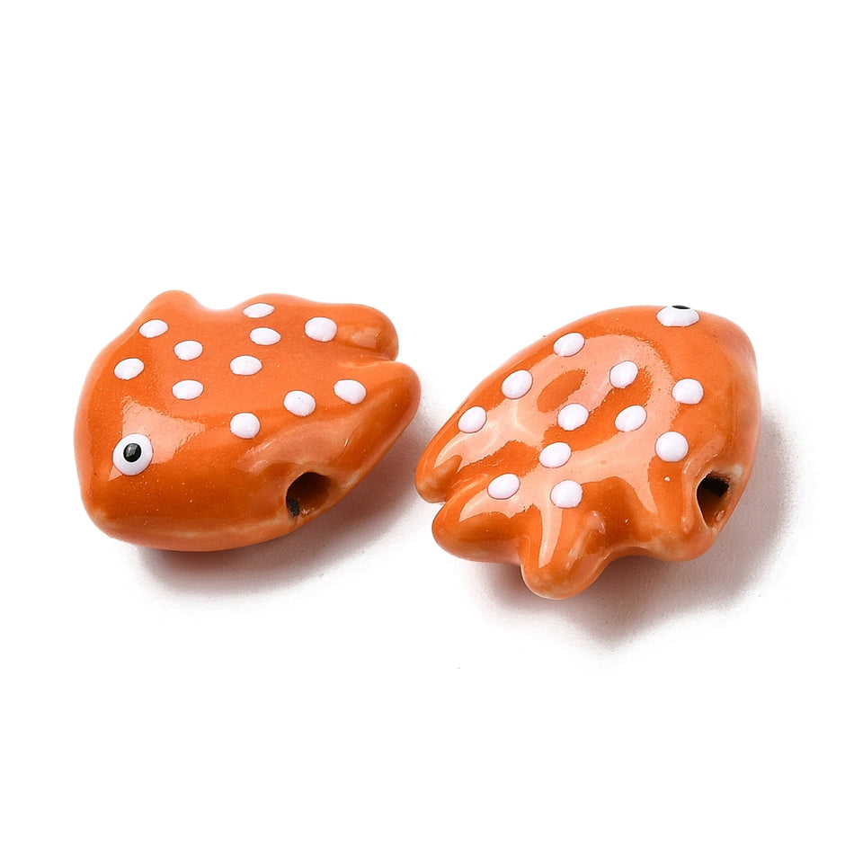 Porcelain Dot Fish Ceramic Beads 16mm, 4pcs